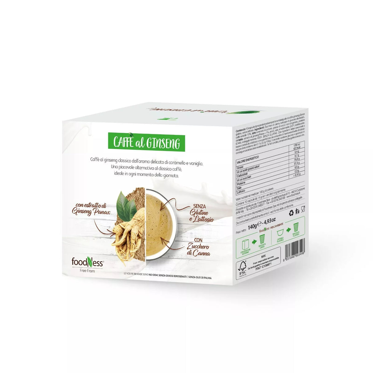 10 Capsule Foodness Ginseng con Zucchero di Canna Compatibili Dolce Gusto