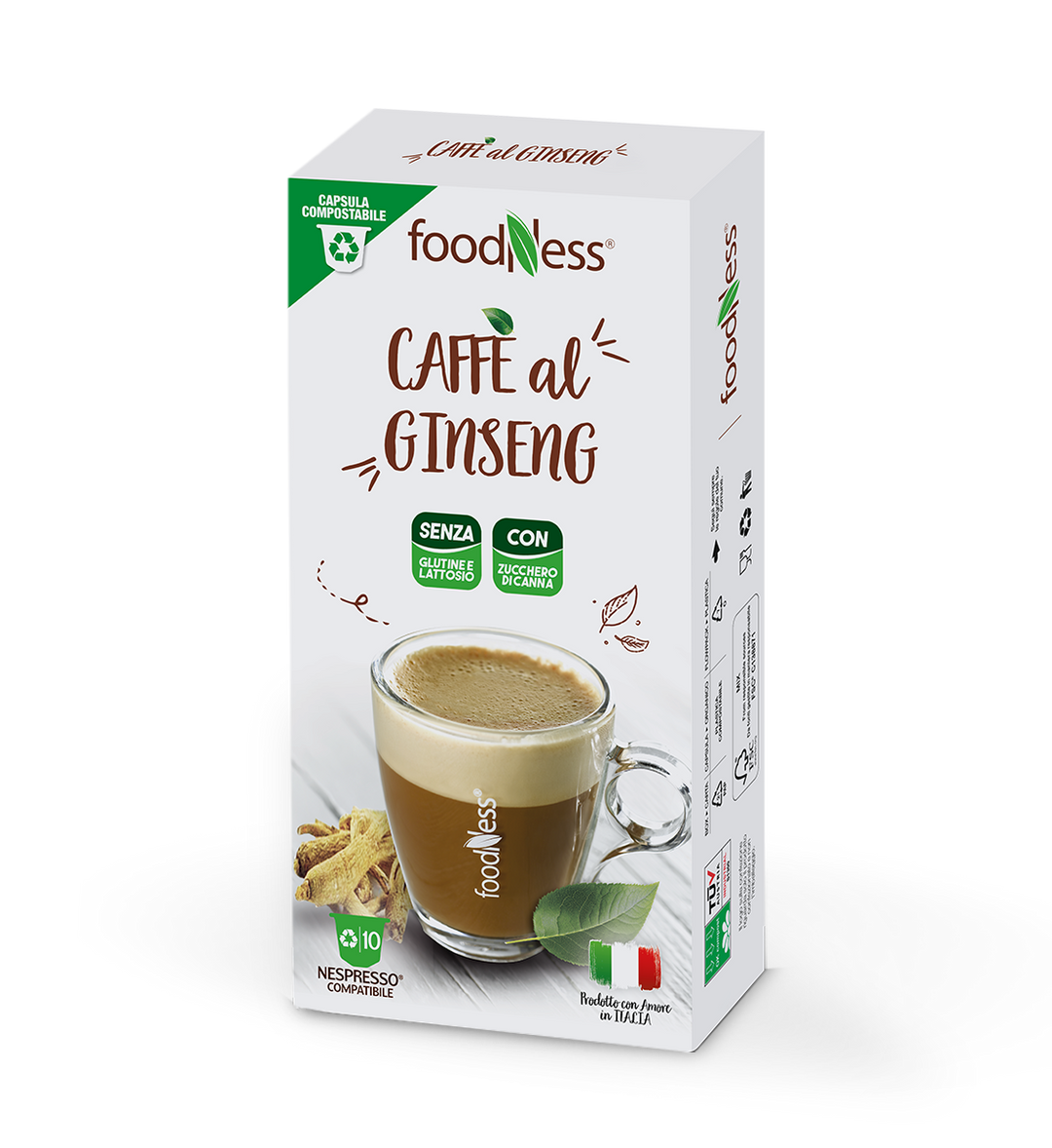 10 Capsule Foodness Compatibili Nespresso Ginseng Con Zucchero Di Canna