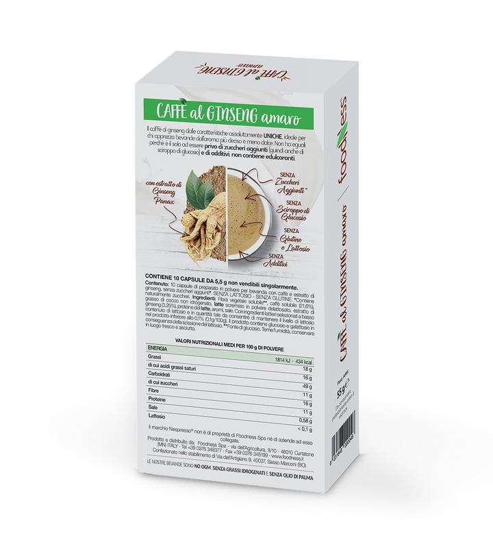 10 Capsule FoodNess Caffè al Ginseng Amaro - Compatibili Nespresso