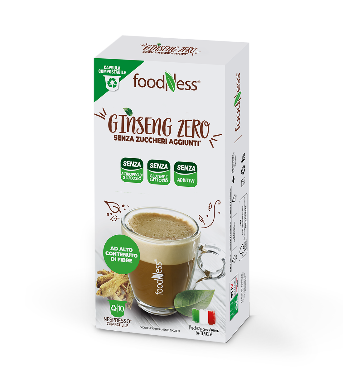 10 Capsule FoodNess Caffè al Ginseng Zero (ex Amaro) - Compatibili Nespresso