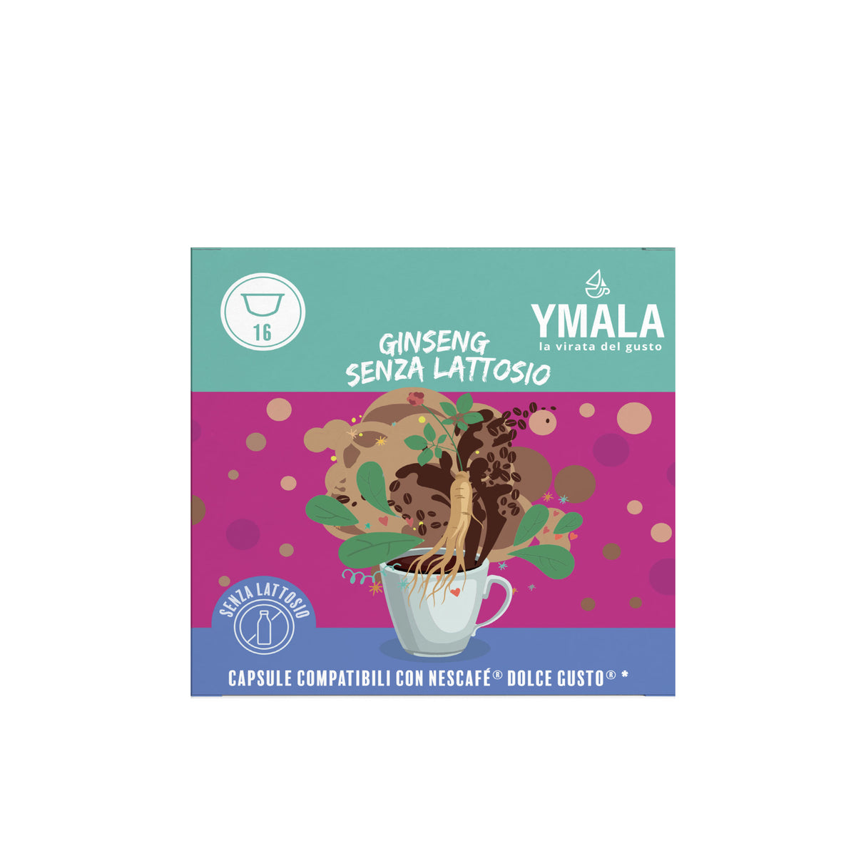 Ymala caffè Ginseng Senza Lattosio - 16 Capsule Compatibili Nescafé Dolce Gusto