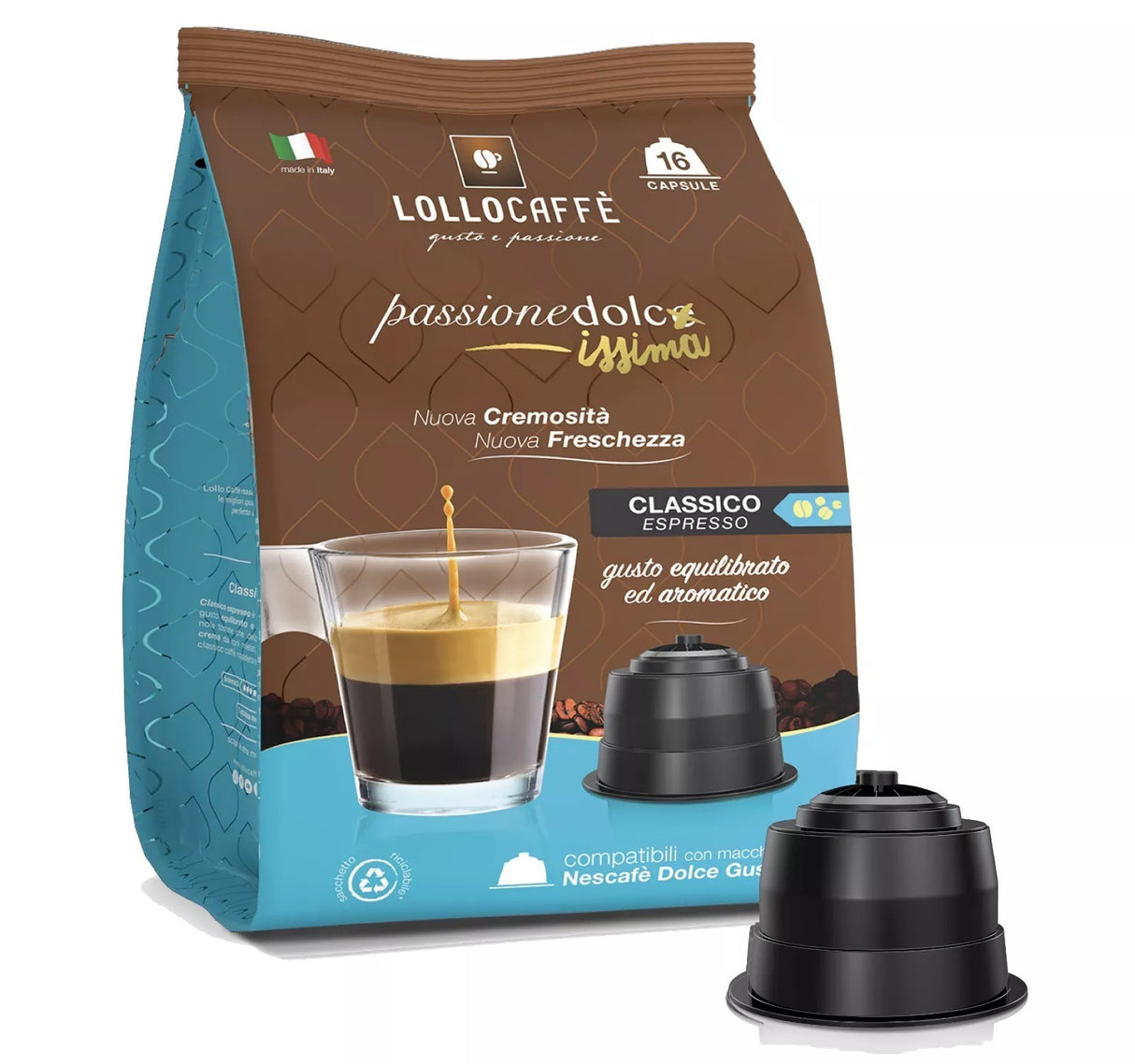 16 Lollo Capsule Passionedolcissima Miscela Classica per Dolce Gusto