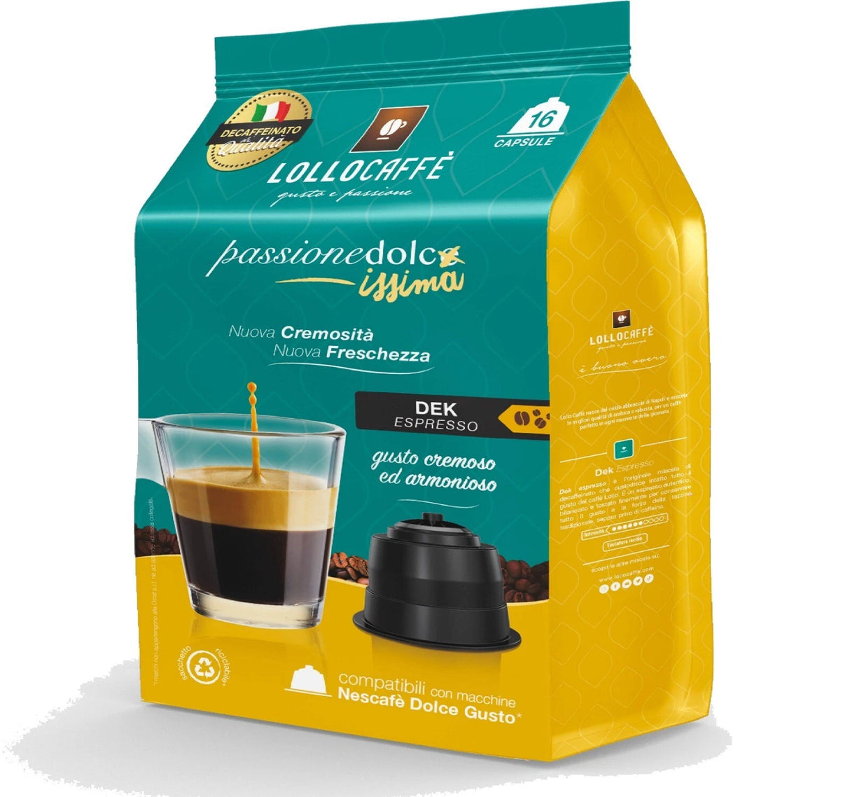 16 Lollo Box Capsule Passionedolcissima Miscela Dek per Dolce Gusto