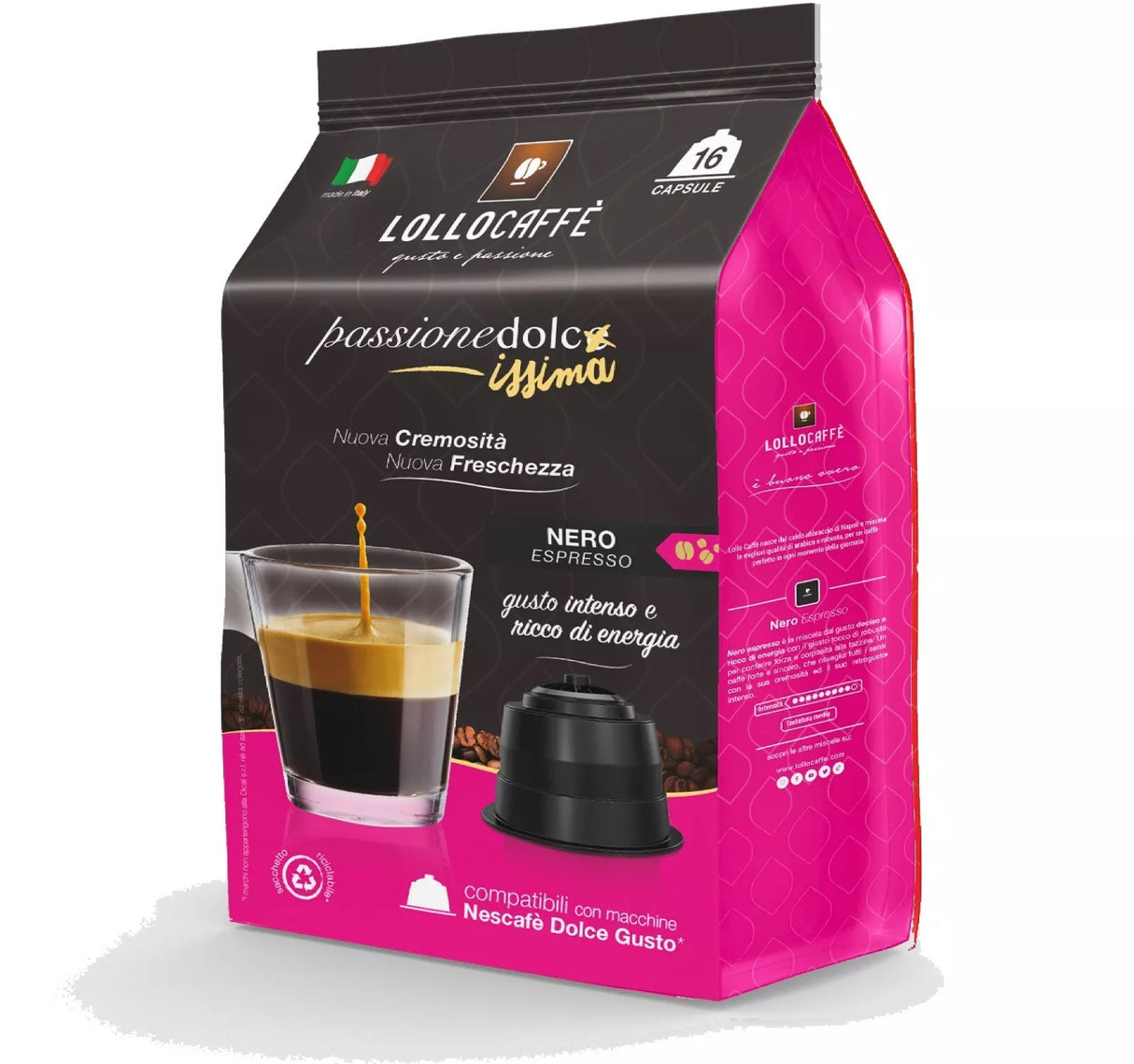 16 Capsule Lollo Caffè PassioneDolcissima Nero Compatibili Dolce Gusto