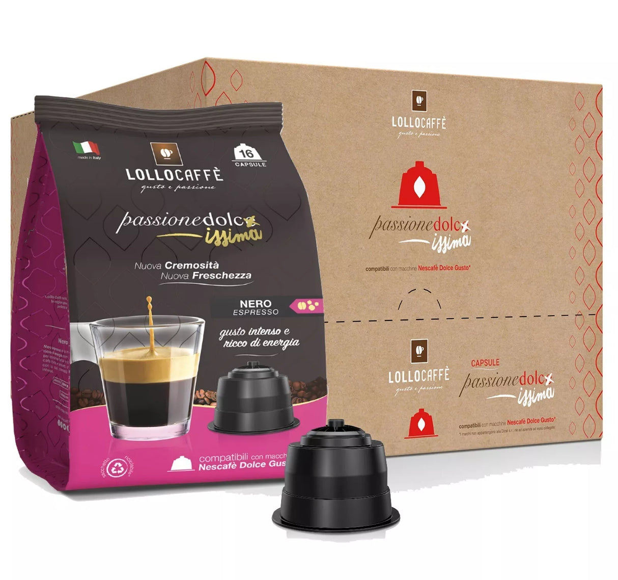 16 Capsule Lollo Caffè PassioneDolcissima Nero Compatibili Dolce Gusto