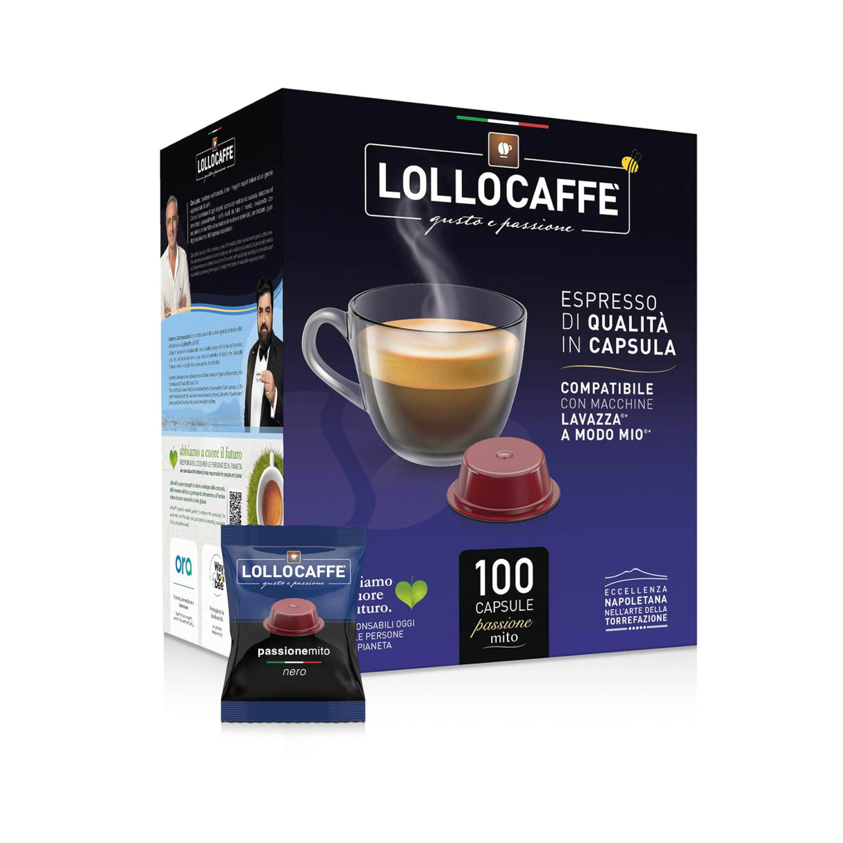 100 Capsule Nero Caffè Lollo passione mito compatibili con Lavazza A Modo Mio