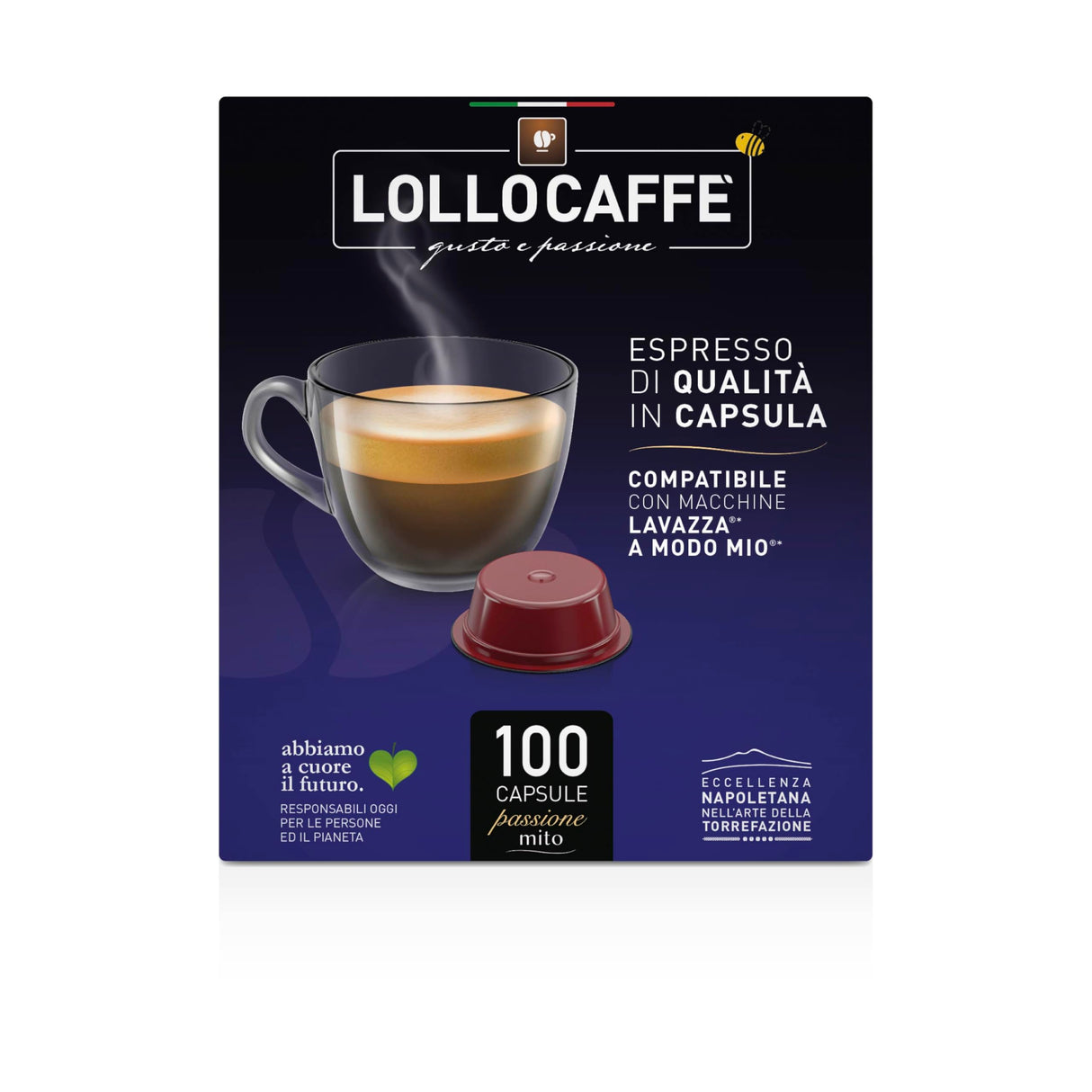 100 Capsule Nero Caffè Lollo passione mito compatibili con Lavazza A Modo Mio