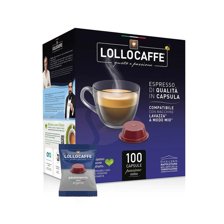 100 Capsule Lollo PassioneMito Argento Compatibili A Modo Mio