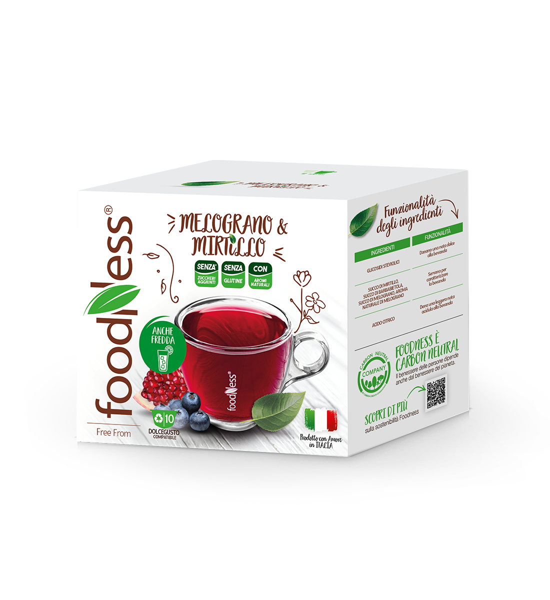10 capsule FoodNess tisana melograno e mirtillo compatibili Dolce Gusto
