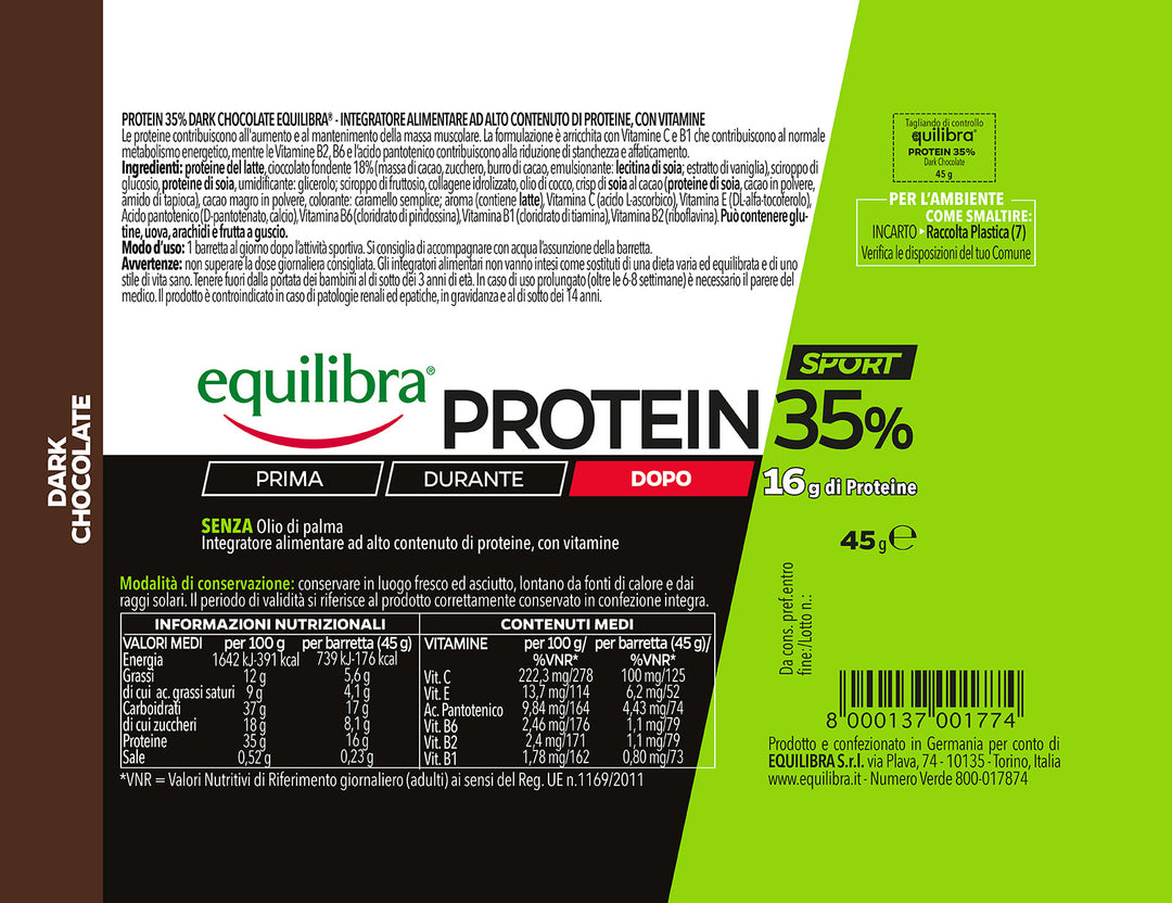 Protein 35% Dark Chocolate - Barretta Proteica Equilibra con Vitamine