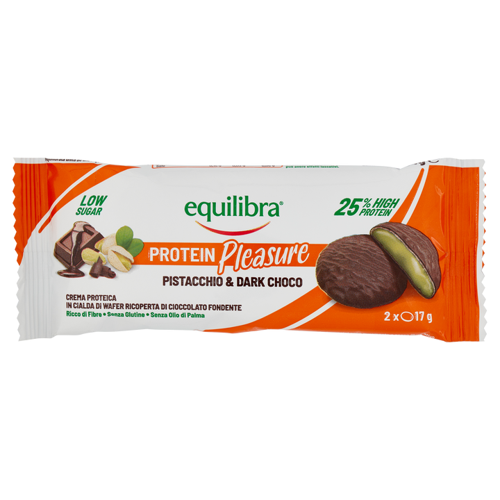 Protein Pleasure Doblone Pistacchio & Cioccolato Fondente - Confezione da 2 Dobloni (2 x 17g) - Snack Proteico Equilibra