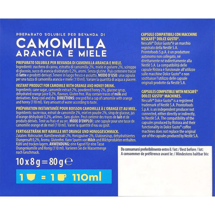 10 Capsule solubili Camomilla con Melatonina compatibili Nescafé DOLCE GUSTO