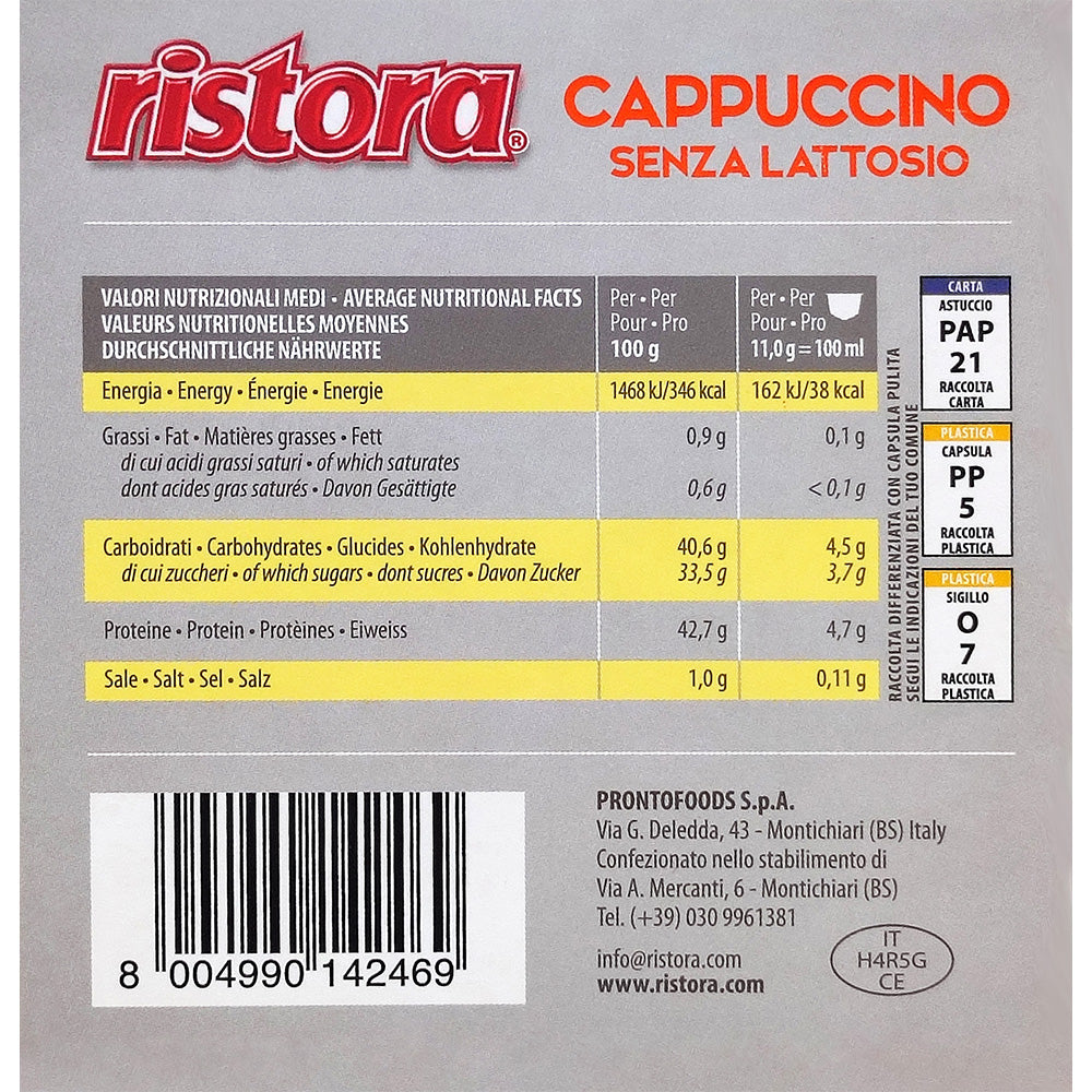 10 Capsule Cappuccino senza lattosio Ristora compatibili Nescafé Dolce Gusto