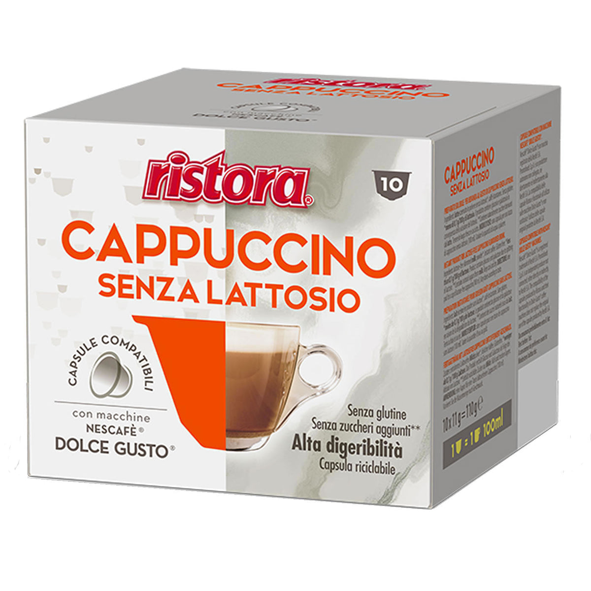 10 Capsule Cappuccino senza lattosio Ristora compatibili Nescafé Dolce Gusto