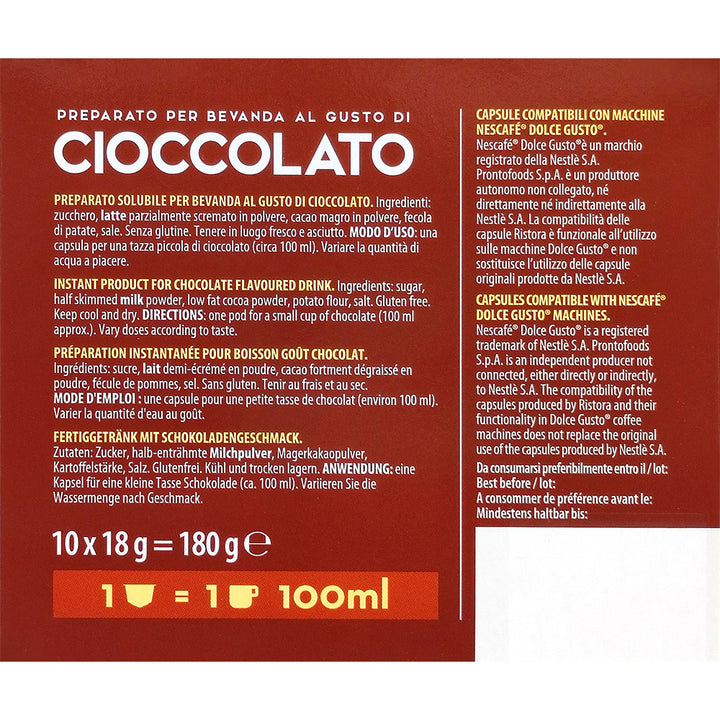 10 Capsule cioccolato compatibili con Nescafè Dolce Gusto