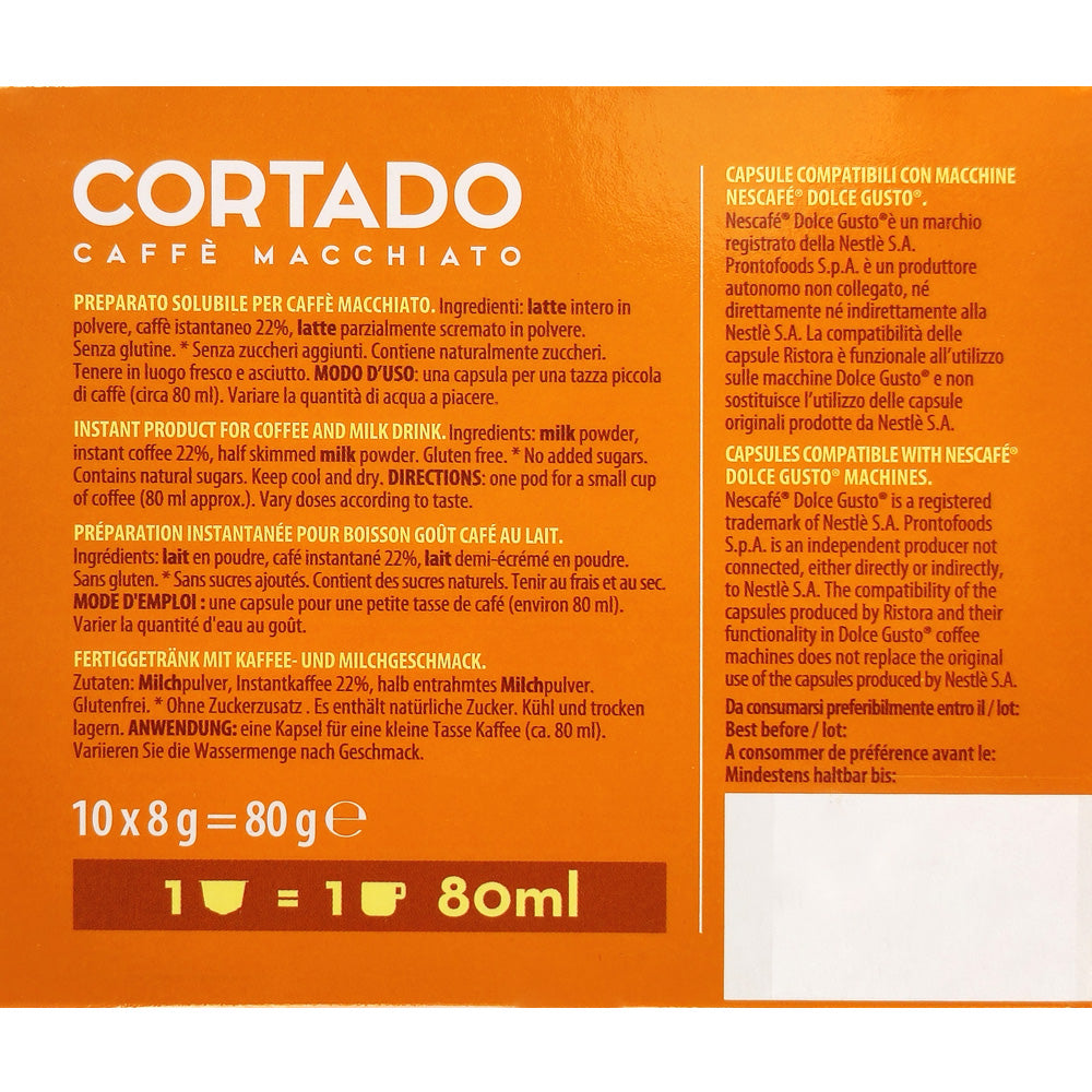 10 Capsule Ristora Cortado Caffè Macchiato - compatibili con Nescafé Dolce Gusto