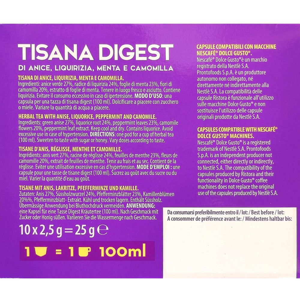 10 Capsule Tisana Digest Ristora compatibili Dolce Gusto