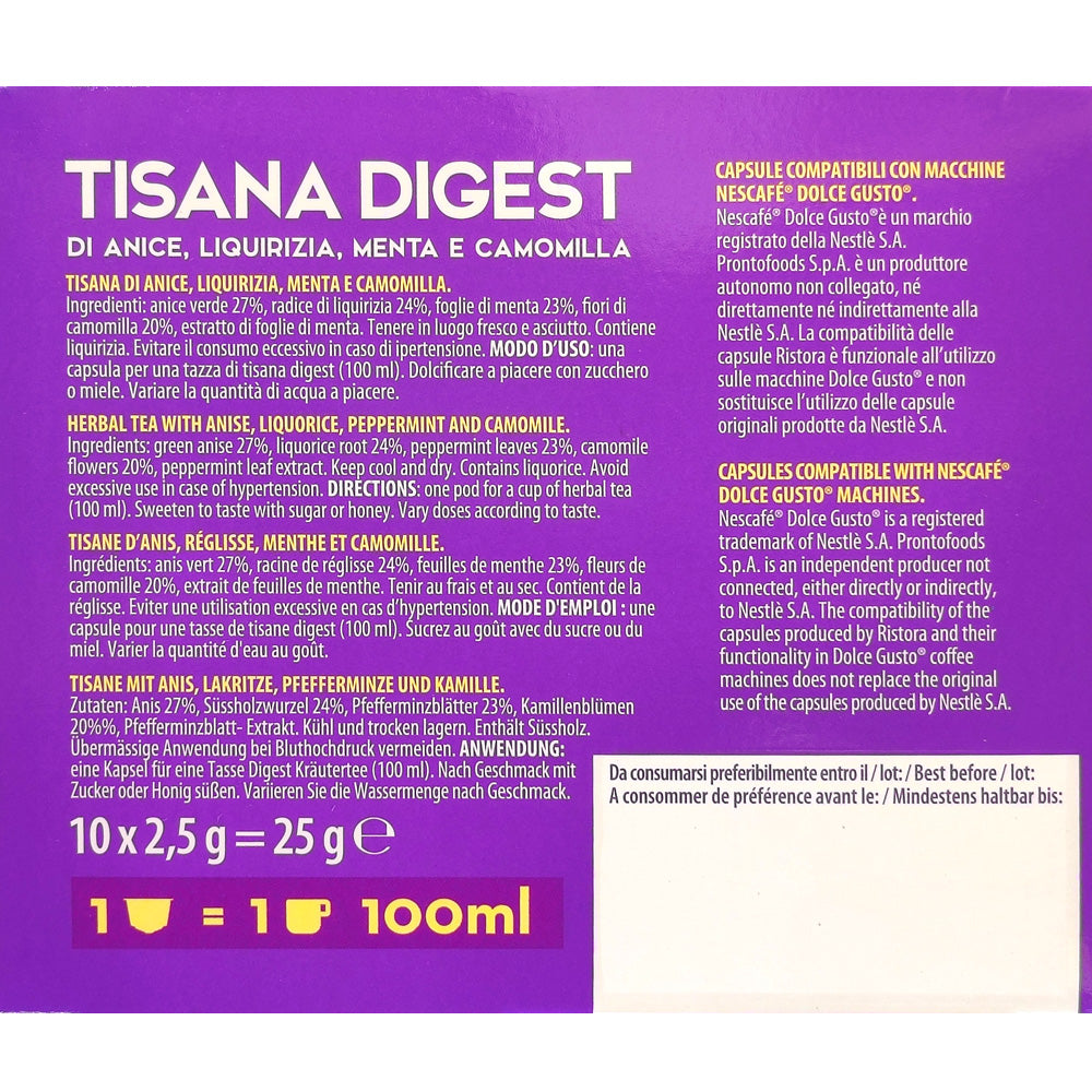 10 Capsule Compatibili Nescafé Dolce Gusto Ristora - Tisana Digest