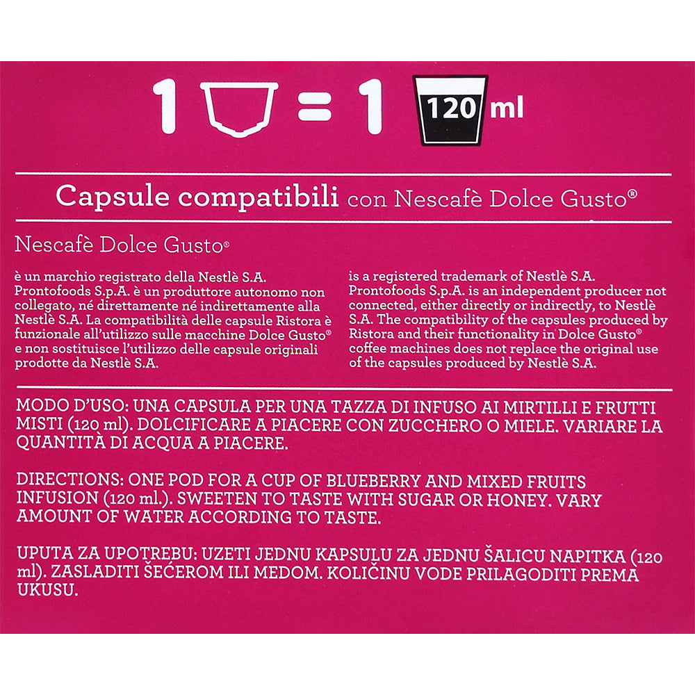 10 Capsule Compatibili Nescafé Dolce Gusto Ristora - Infuso Mirtillo e Frutti Misti
