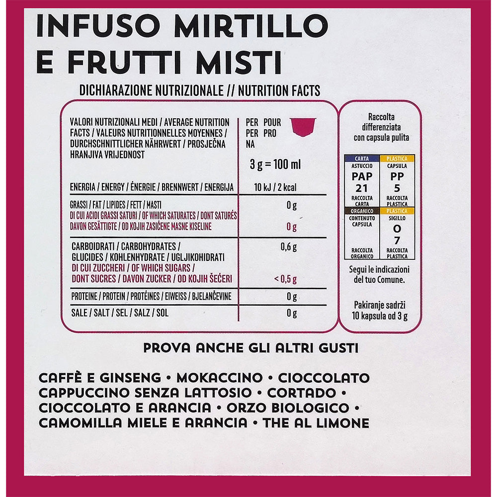 10 Capsule Ristora Infuso Mirtillo e Frutti Misti per Nescafé Dolce Gusto