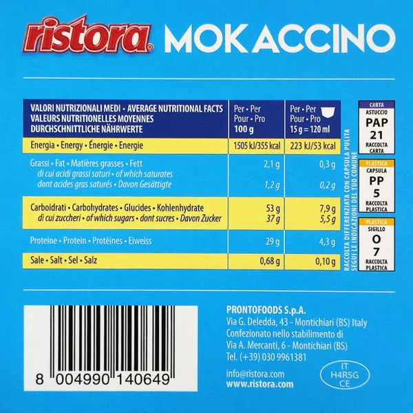 10 Capsule Ristora Compatibili Dolce Gusto Mokaccino Senza Lattosio