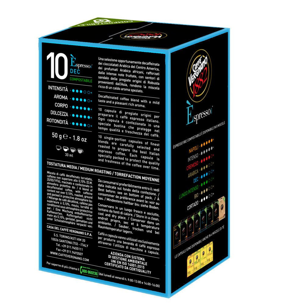 10 Capsule Caffè Vergnano Èspresso Decaffeinato Compatibili Nespresso