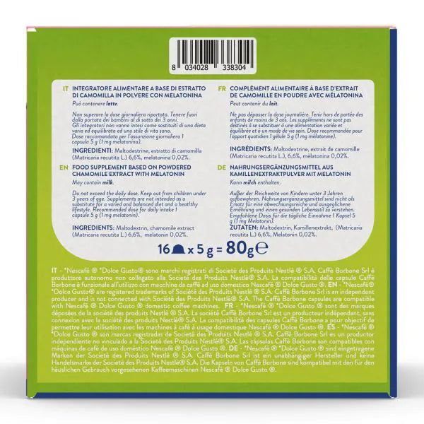 16 Capsule Borbone Compatibili Dolce Gusto Camomilla con Melatonina