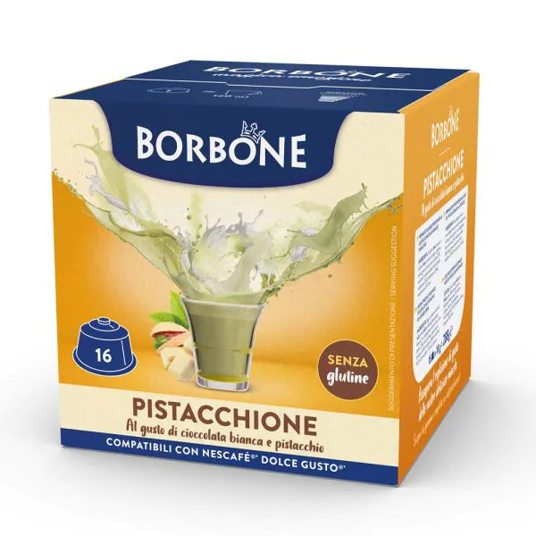 16 Capsule Borbone Compatibili Dolce Gusto Pistacchione - Cioccolata Bianca e Pistacchio