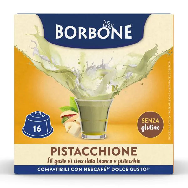 16 Capsule Borbone Compatibili Dolce Gusto Pistacchione - Cioccolata Bianca e Pistacchio