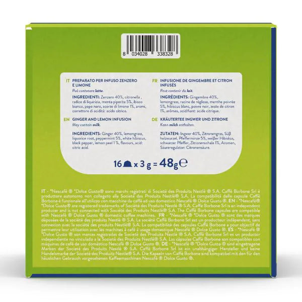 16 Capsule Borbone Compatibili Dolce Gusto - Tisana Zenzero e Limone