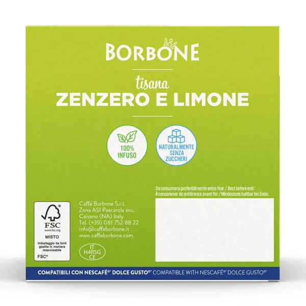 16 Capsule Borbone Compatibili Dolce Gusto - Tisana Zenzero e Limone