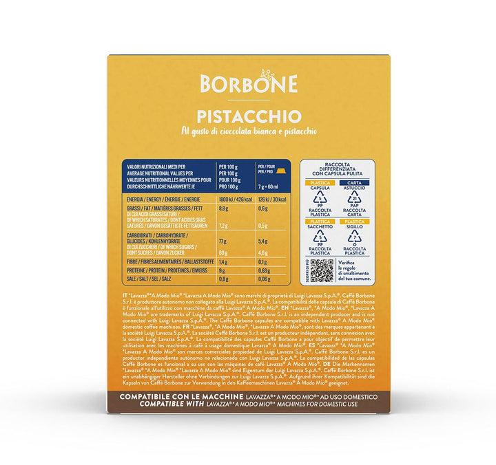 Borbone cioccolata bianca e PISTACCHIO - 16 capsule compatibili Lavazza A Modo Mio