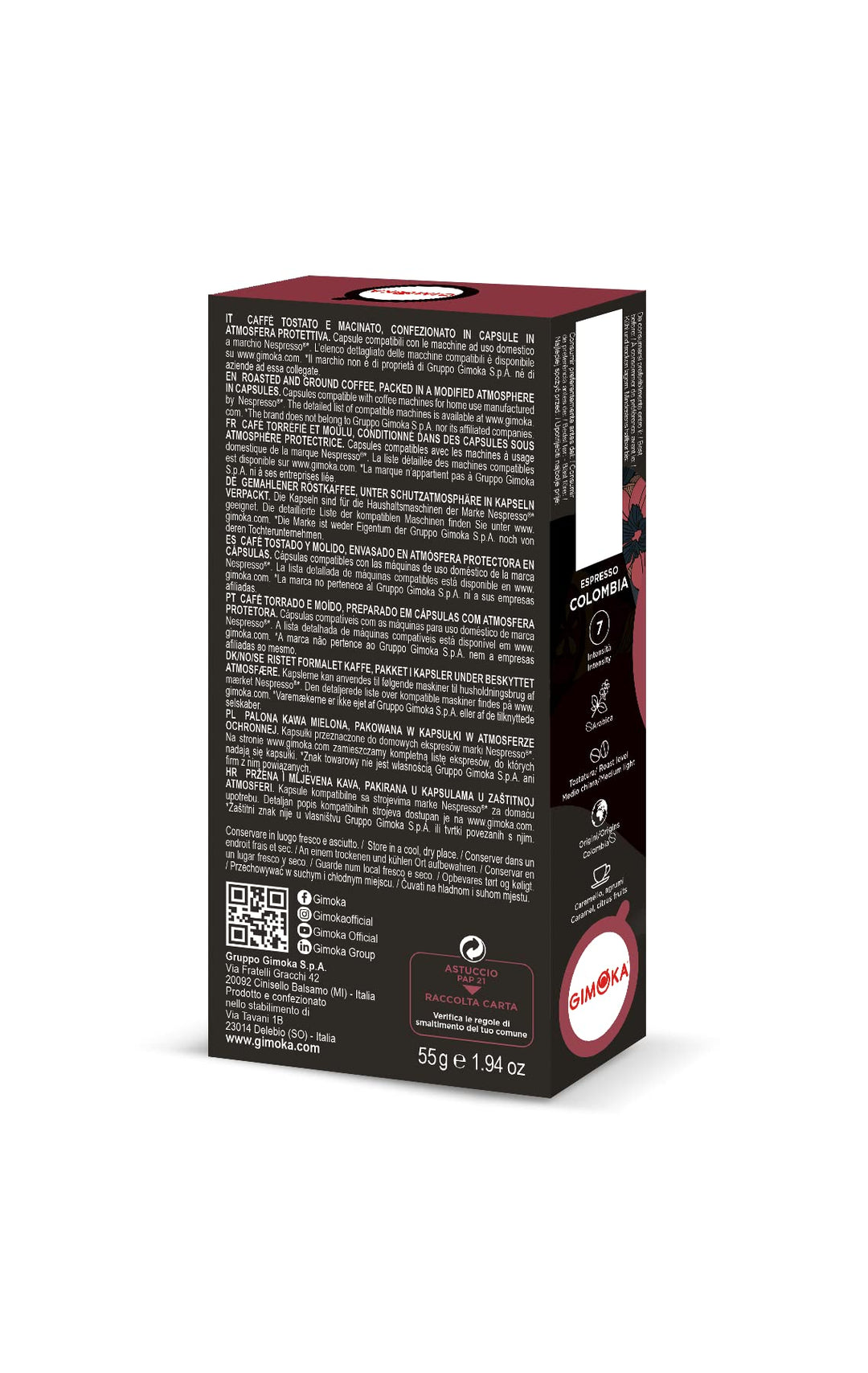10 Capsule Gimoka Colombia compatibili sistema Nespresso - alluminio