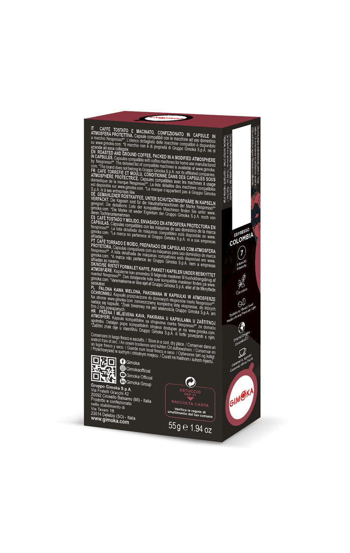 10 Capsule Gimoka Colombia compatibili sistema Nespresso - alluminio