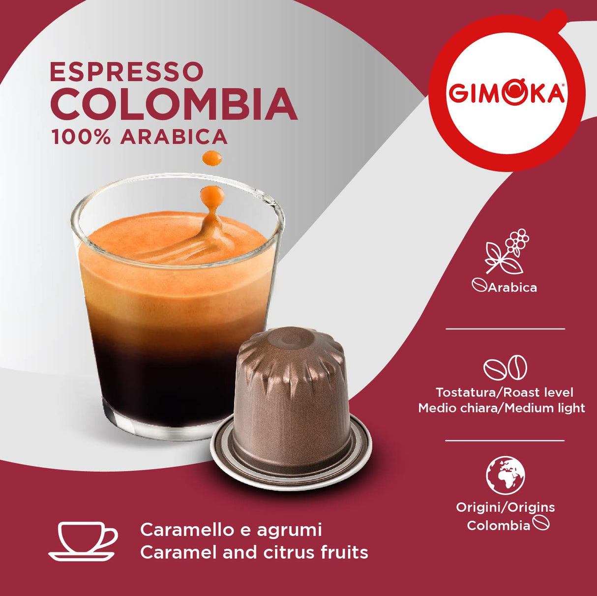 10 Capsule Gimoka Colombia compatibili sistema Nespresso - alluminio