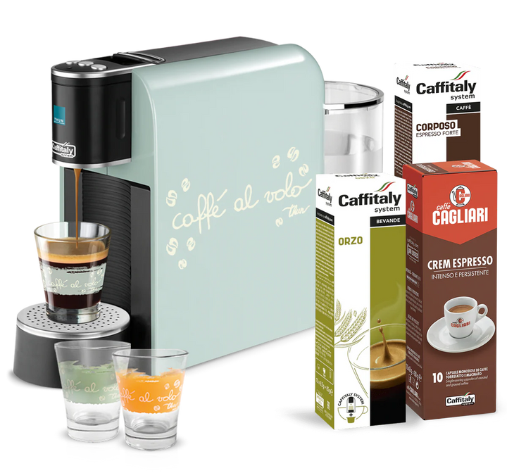 Caffitaly Macchina da caffè Arka - Bundle Thun Green (30 capsule + 2 bicchierini Thun)