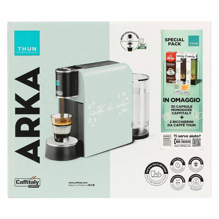 Caffitaly Macchina da caffè Arka - Bundle Thun Green (30 capsule + 2 bicchierini Thun)