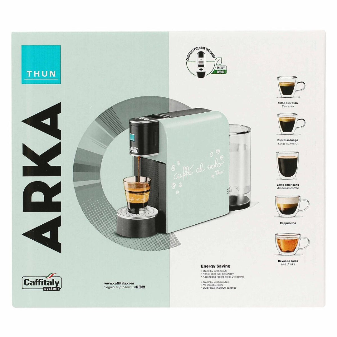 Caffitaly Macchina da caffè Arka - Bundle Thun Green (30 capsule + 2 bicchierini Thun)