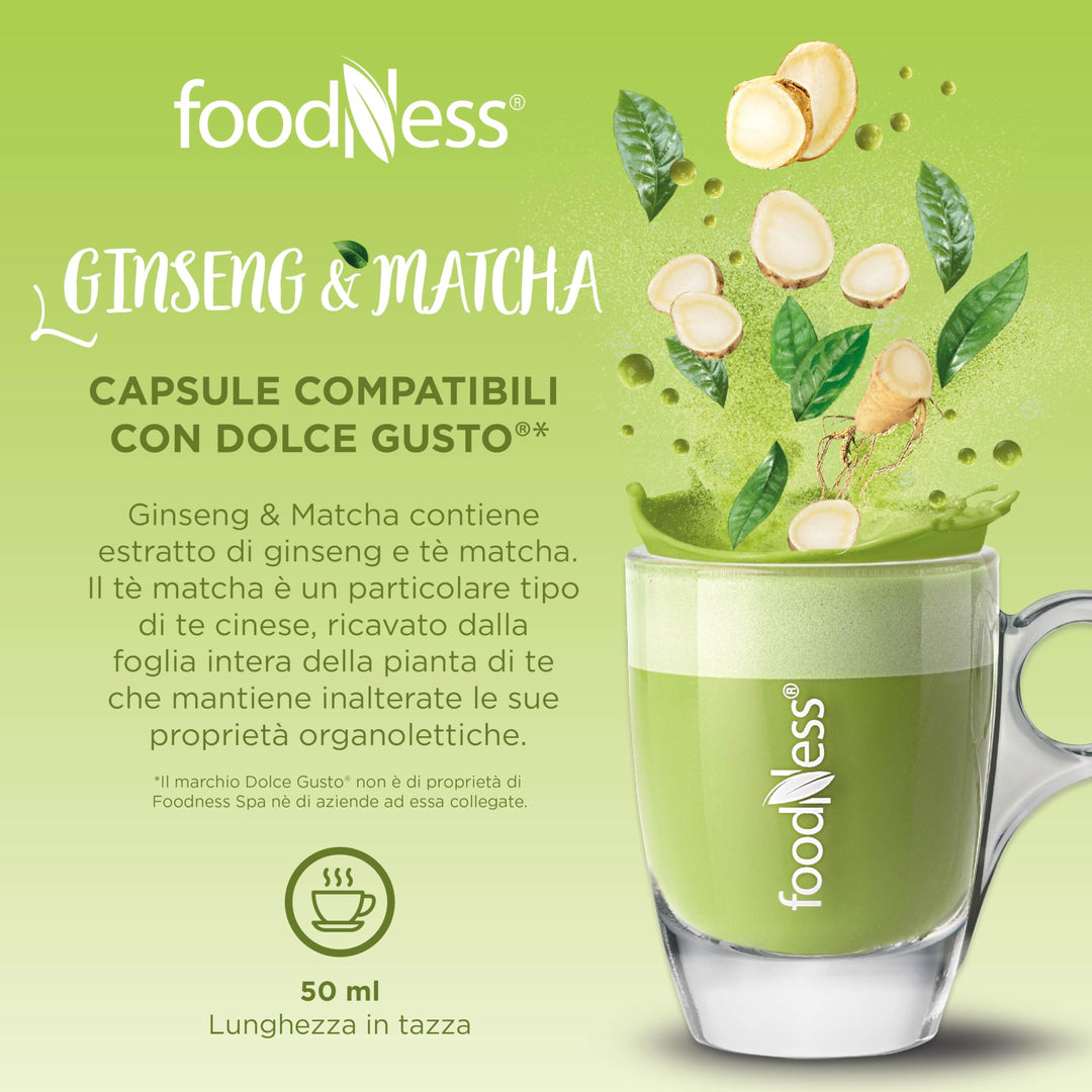 10 Capsule Ginseng e Matcha FoodNess Compatibili Nescafé Dolce Gusto