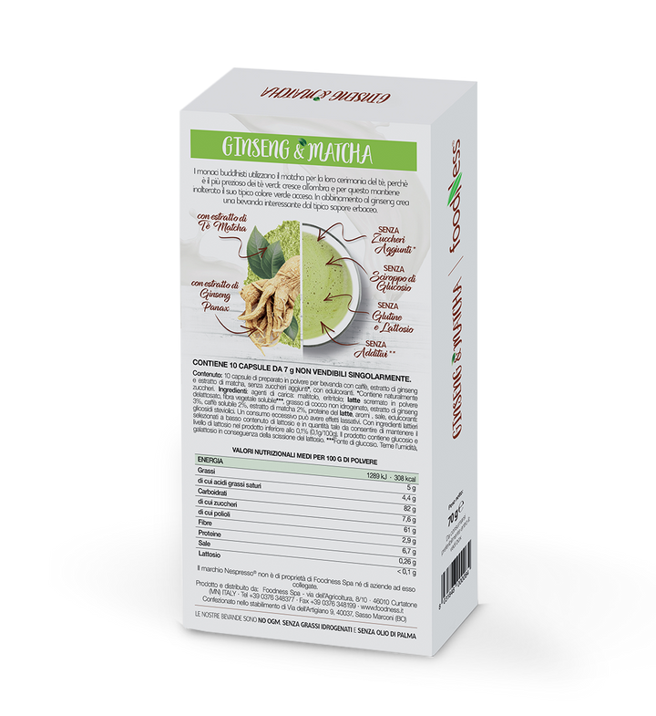 10 Capsule Ginseng e Matcha Compatibili Nespresso FoodNess