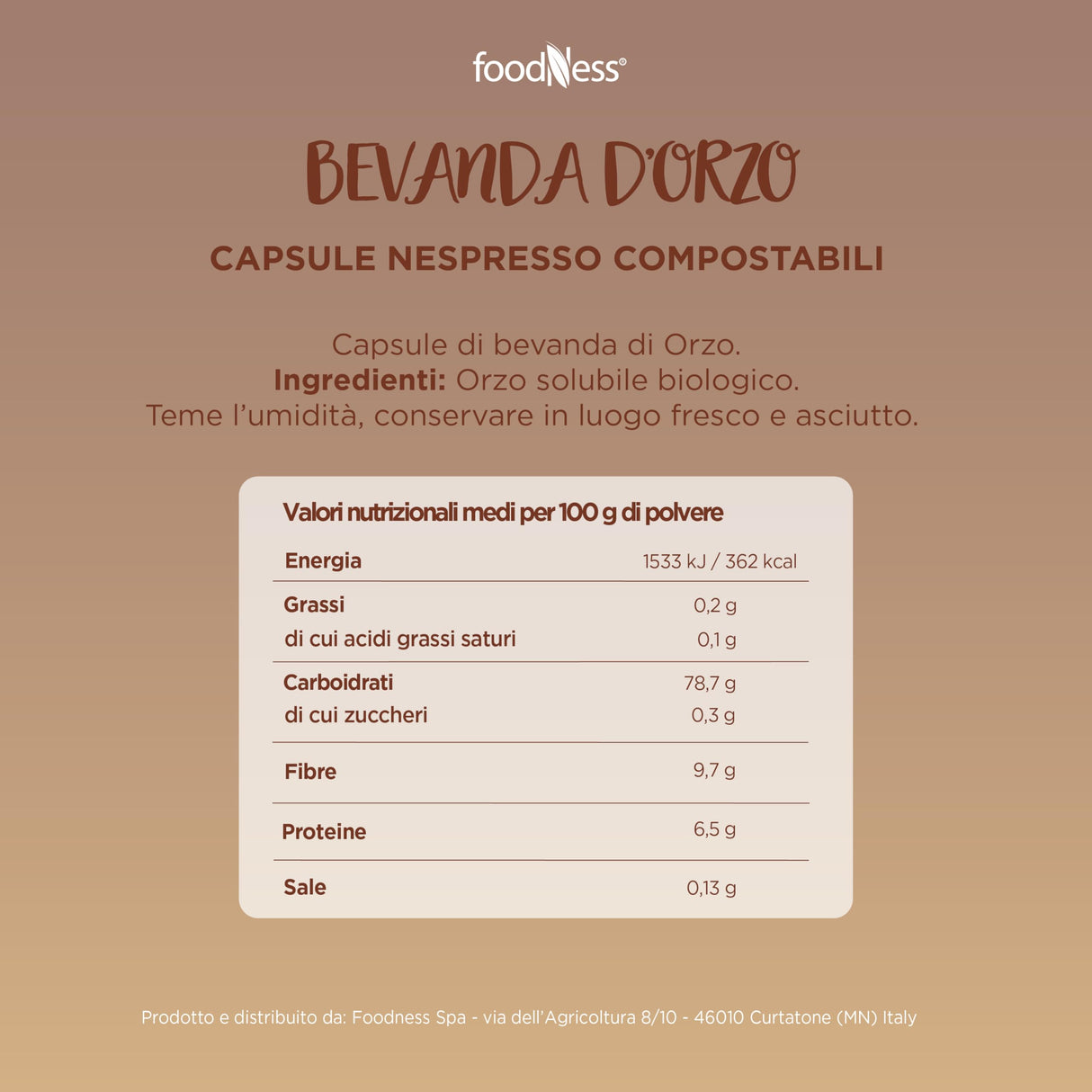 10 Capsule Foodness Bevanda d'Orzo Compatibili Nespresso