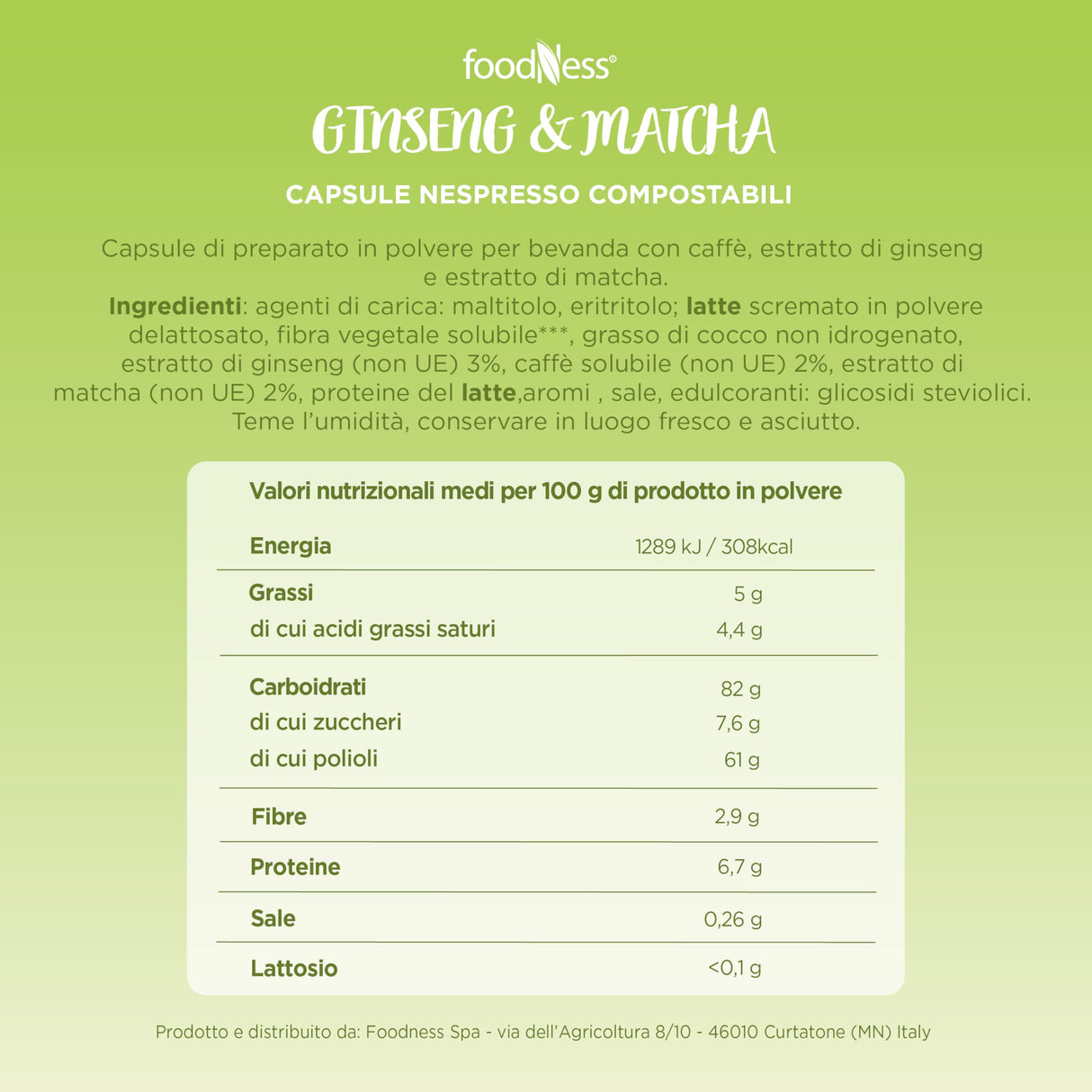 10 Capsule Ginseng e Matcha Compatibili Nespresso FoodNess