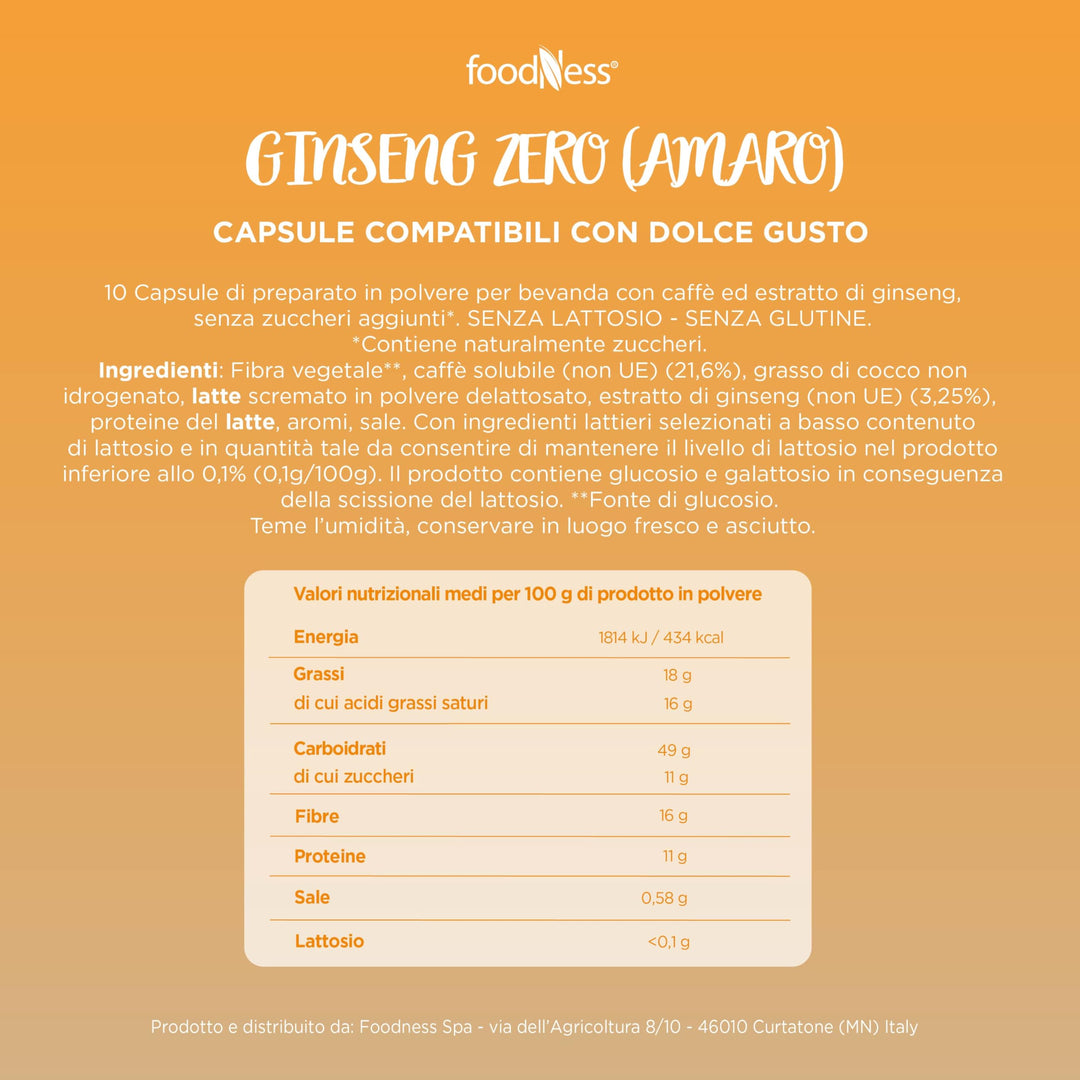 10 Capsule FoodNess Ginseng Amaro - Compatibili Nescafé Dolce Gusto