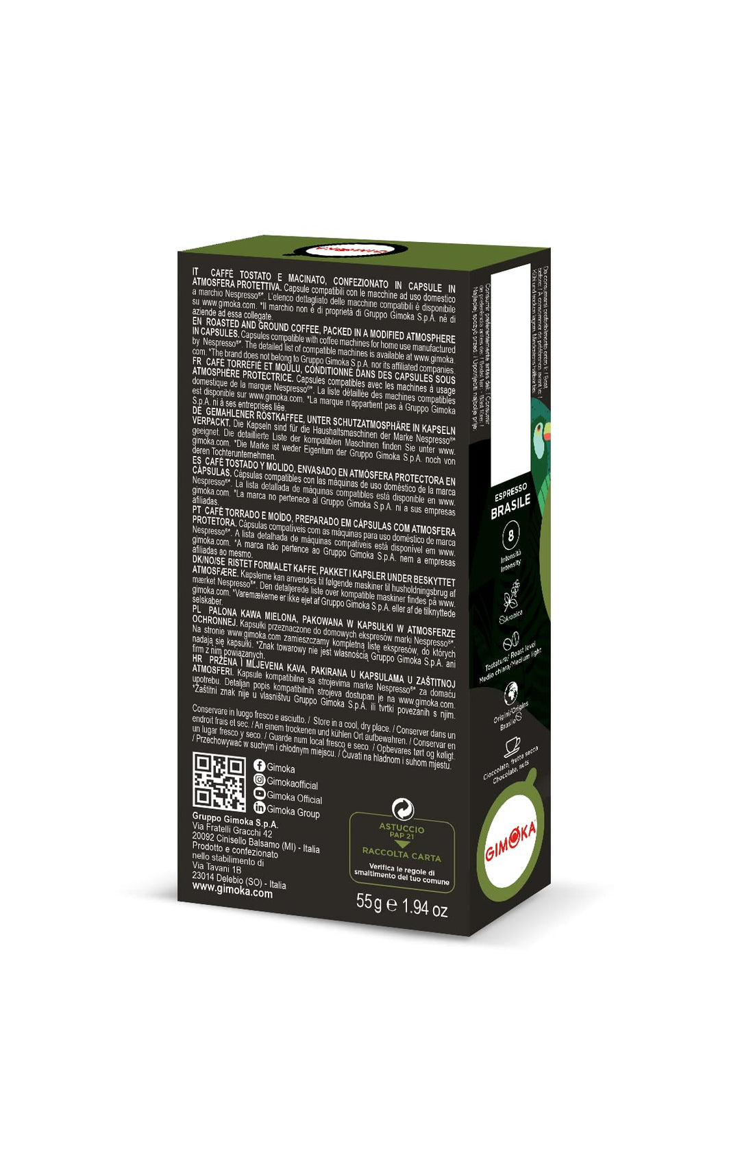 10 Capsule Gimoka Compatibili Nespresso Brasile Alluminio