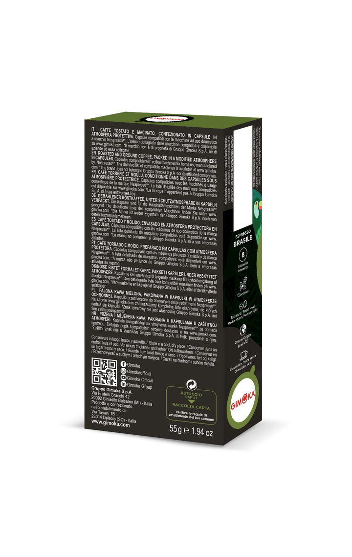 10 Capsule Gimoka Compatibili Nespresso Brasile Alluminio