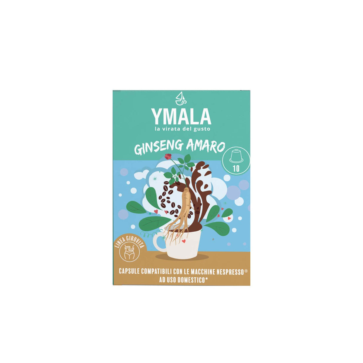 Ymala Caffè Ginseng Amaro Gusto Intenso - 10 Capsule Compatibili Nespresso