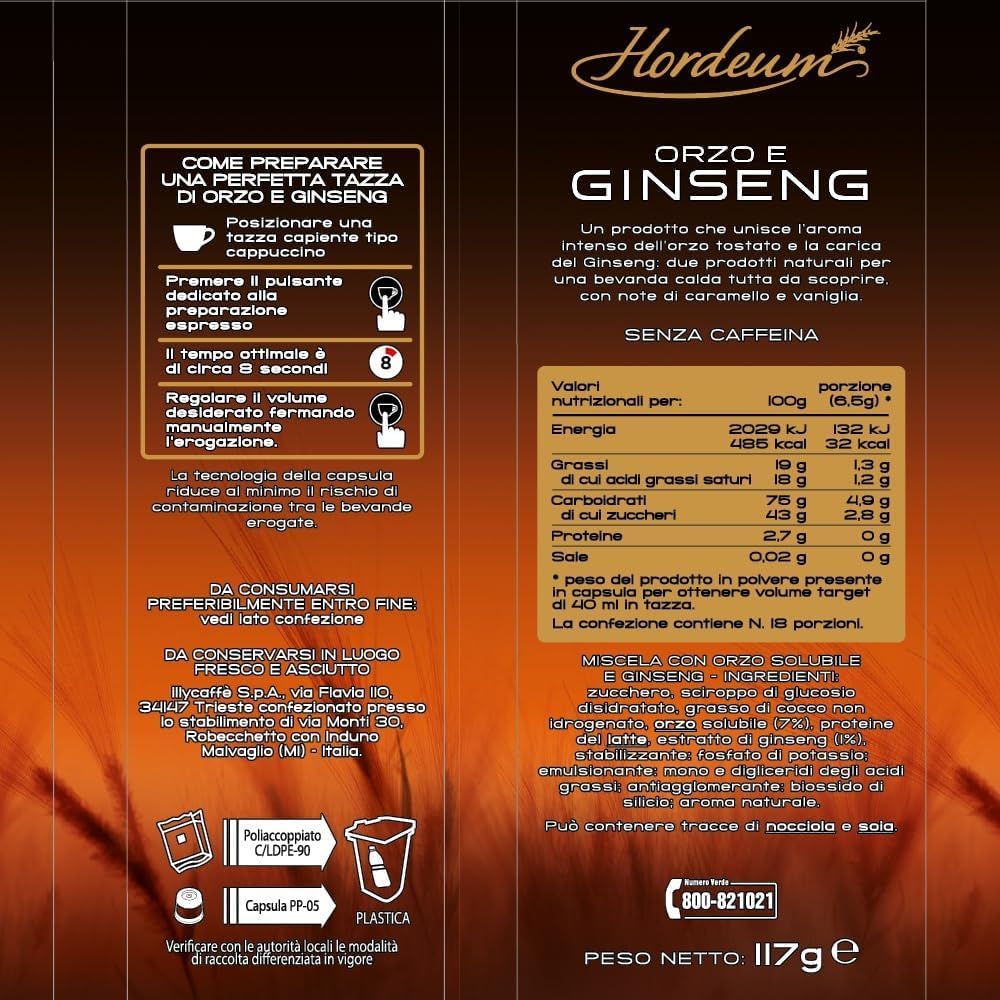 18 Capsule Illy Hordeum per Iperespresso - Orzo e Ginseng