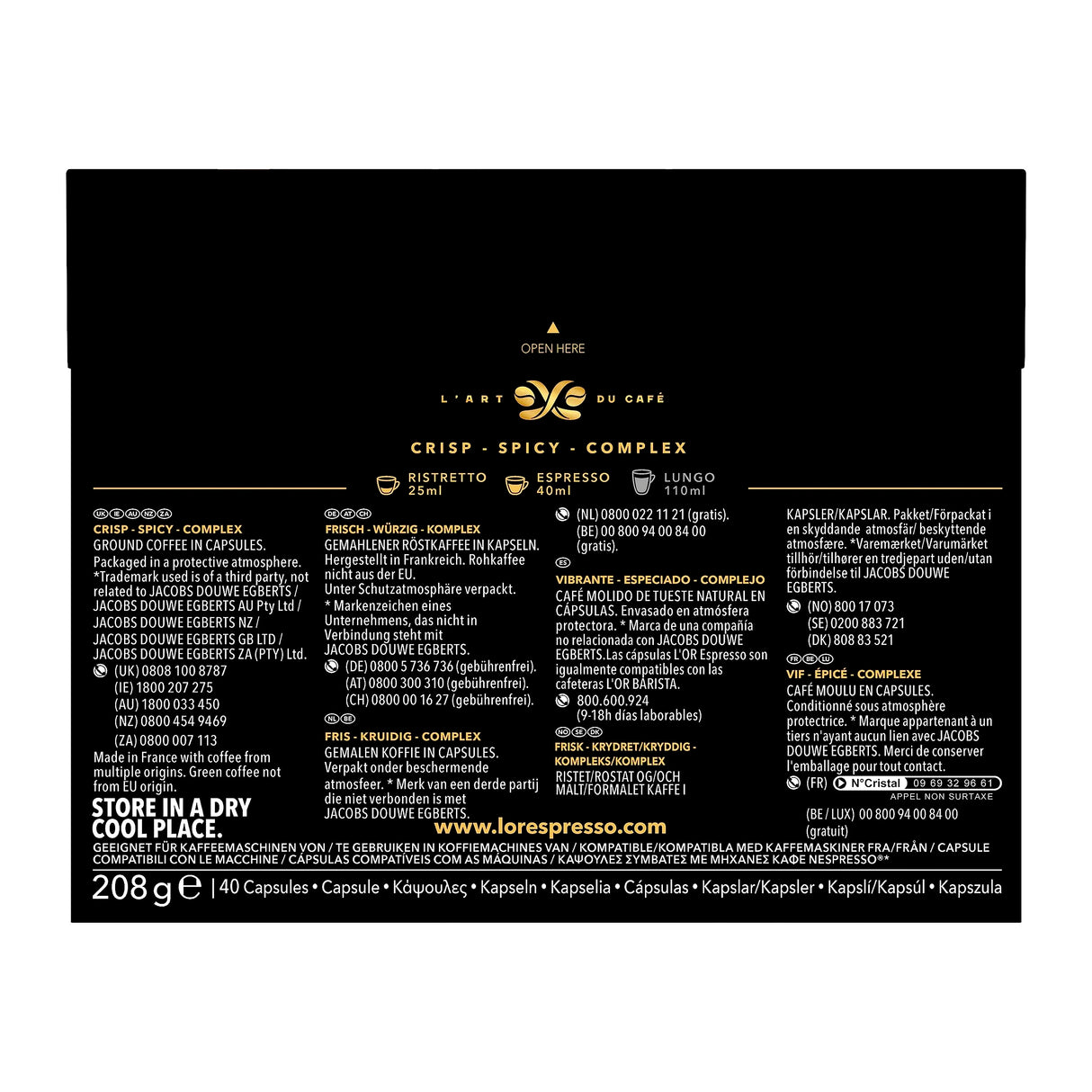 40 Capsule L'Or Ristretto Compatibili Nespresso