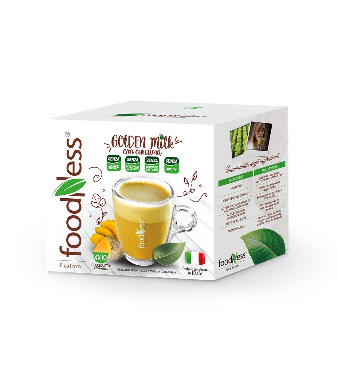 10 capsule GoldenMilk con Curcuma FoodNess compatibili Nescafé Dolce Gusto