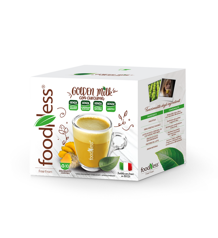 10 capsule GoldenMilk con Curcuma FoodNess compatibili Nescafé Dolce Gusto